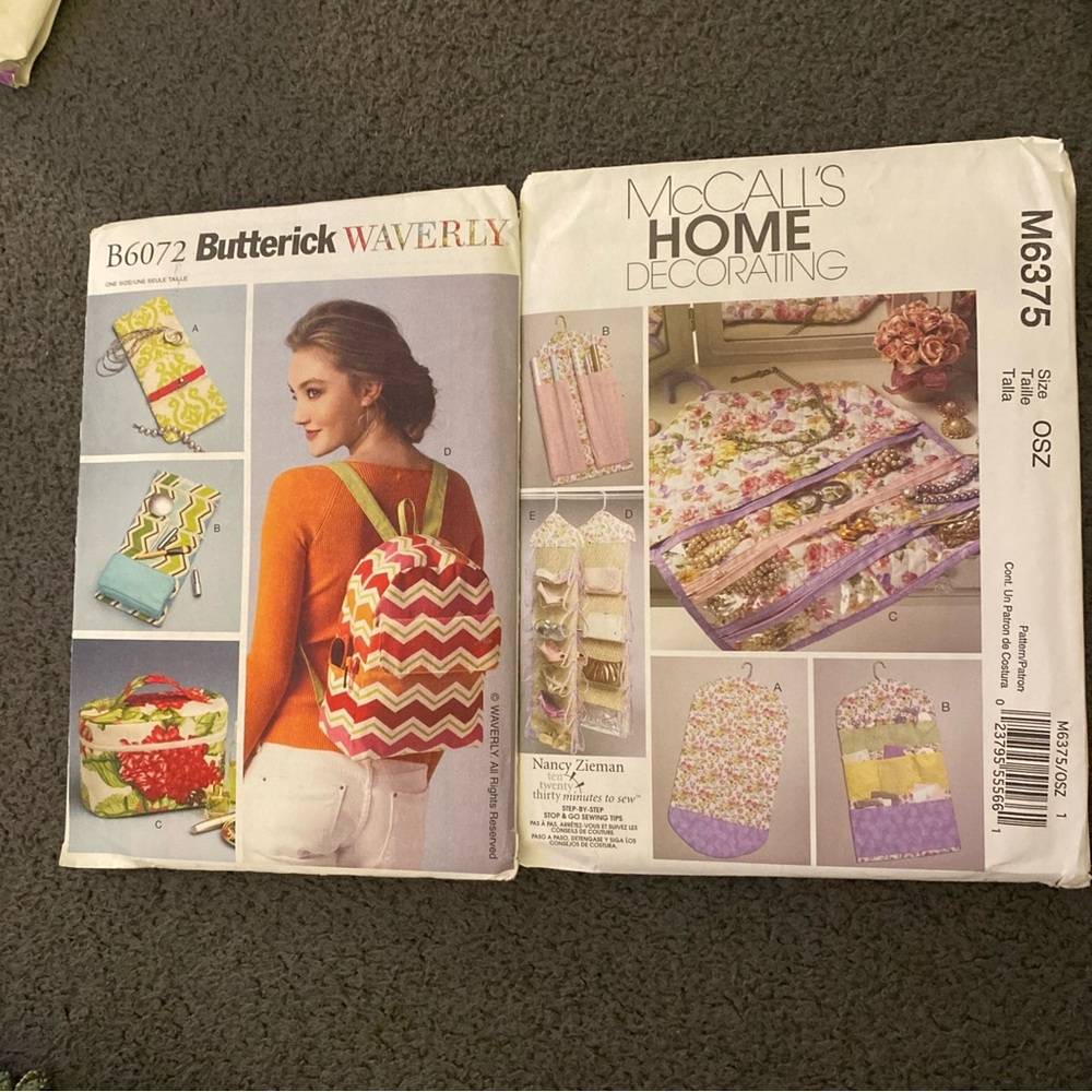 McCall's M6375 + Butterick B6072 - Patterns for Organizers, Bags, etc. - Uncut